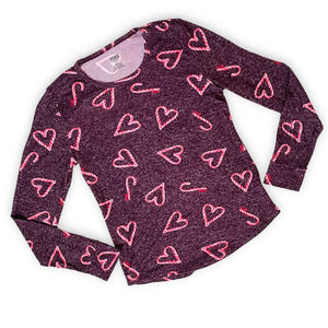 🍀Pink Victoria Secret Women's Purple Heathered Heart Crew Neck Top Size M